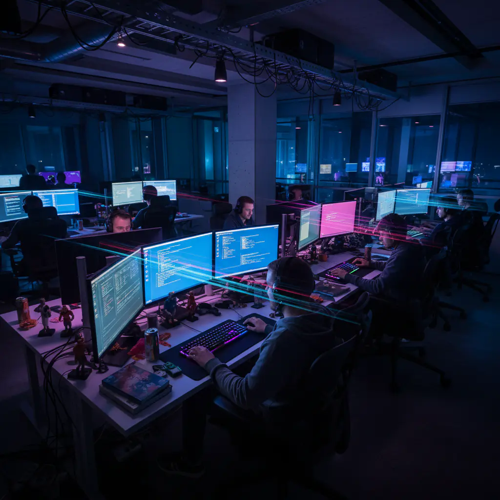 Desarrolladores trabajando en el estudio moderno