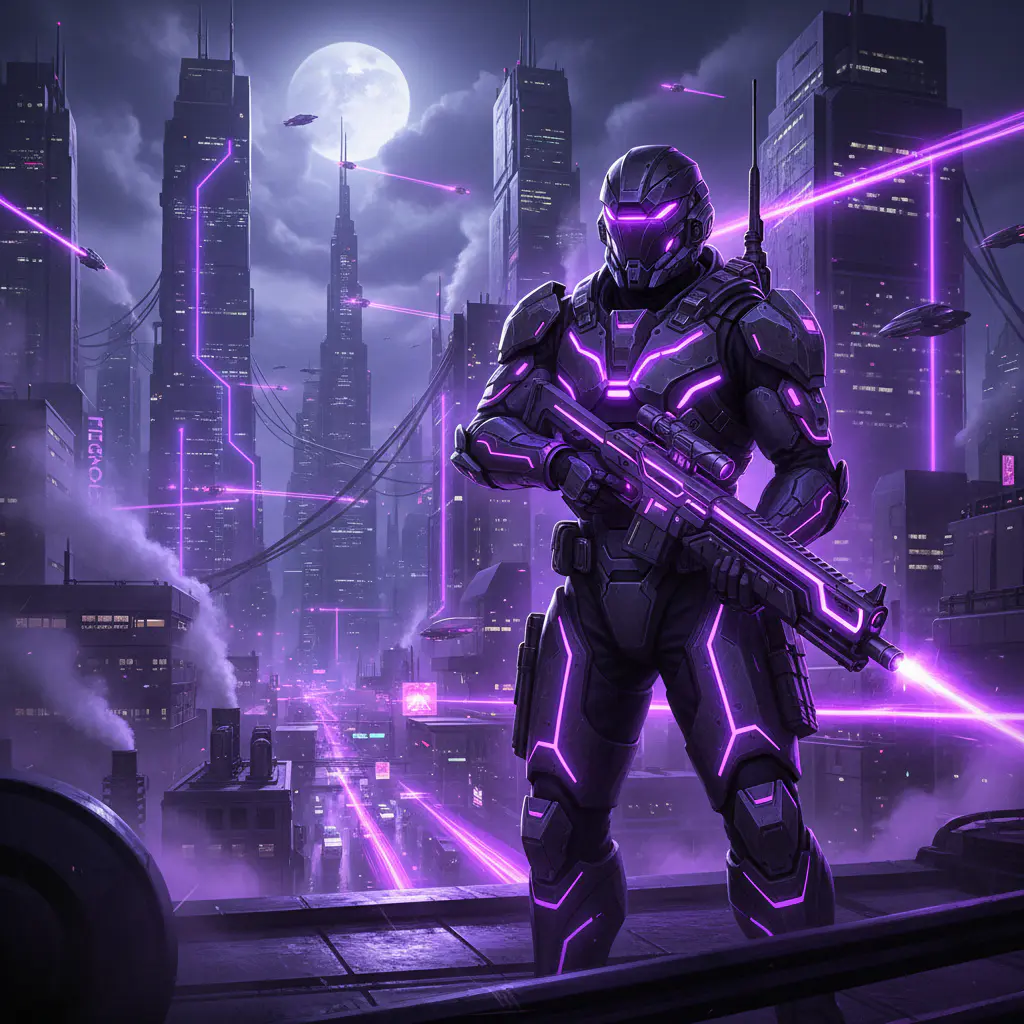 Portada de juego shooter de ciencia ficción